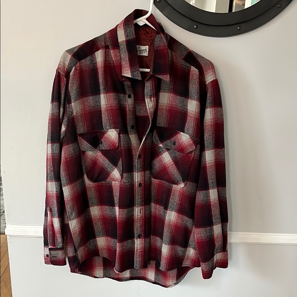 Vintage Sears Roebuck Red and white tone Plaid Flannel Shirt